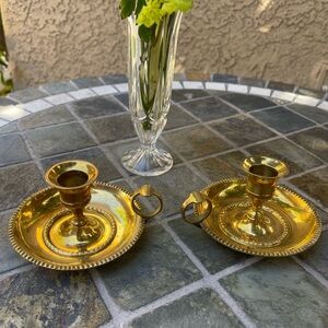 Pair of vintage brass candle holders,  chamberstick candleholders